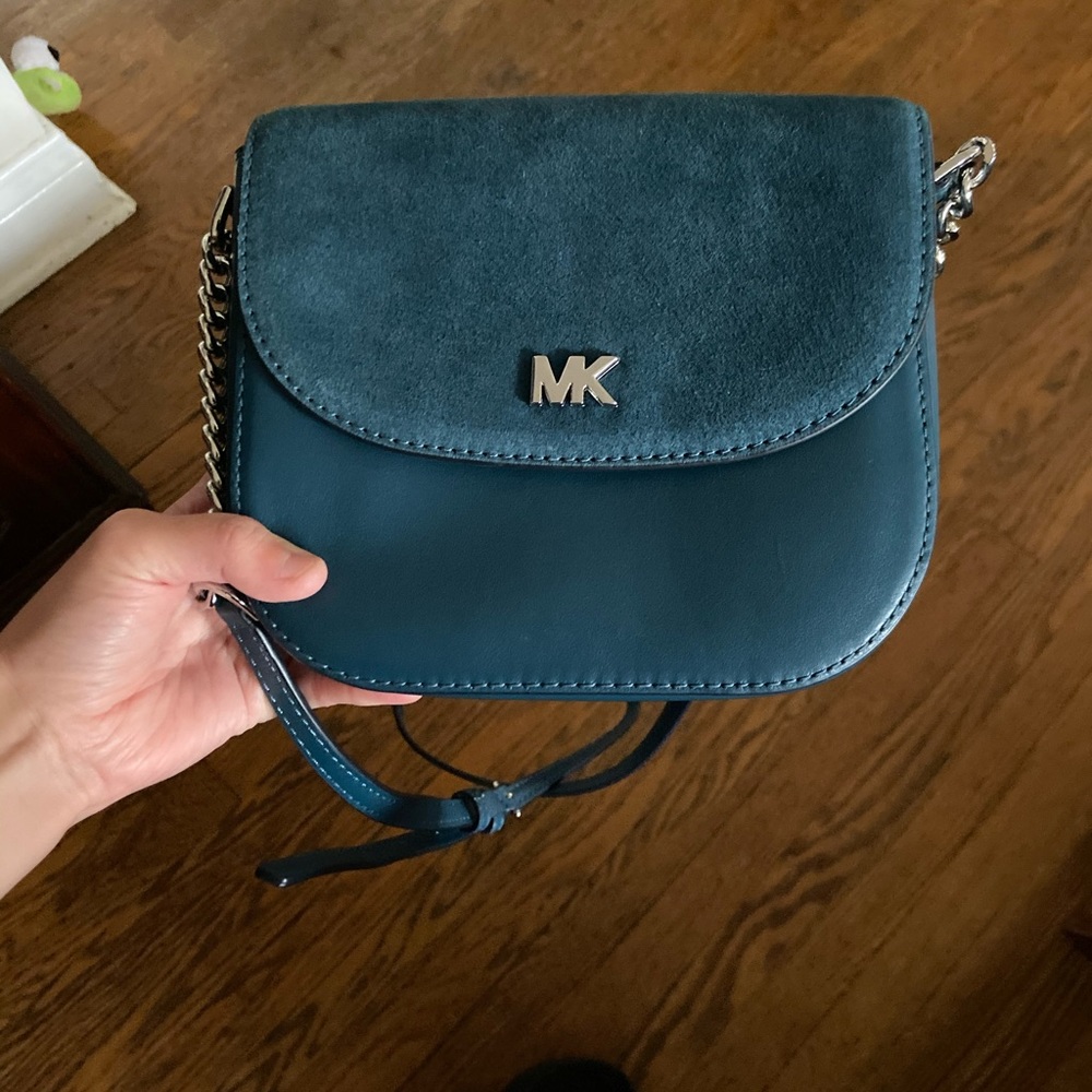 Michael kors crossbody purse teal suede leather